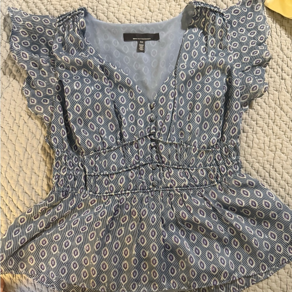 White House Black Market Blue/Purple Patterned Top
